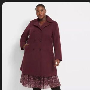 Lane Bryant Plus Size Burgundy Mid length, mid-weight lined peacoat size 24